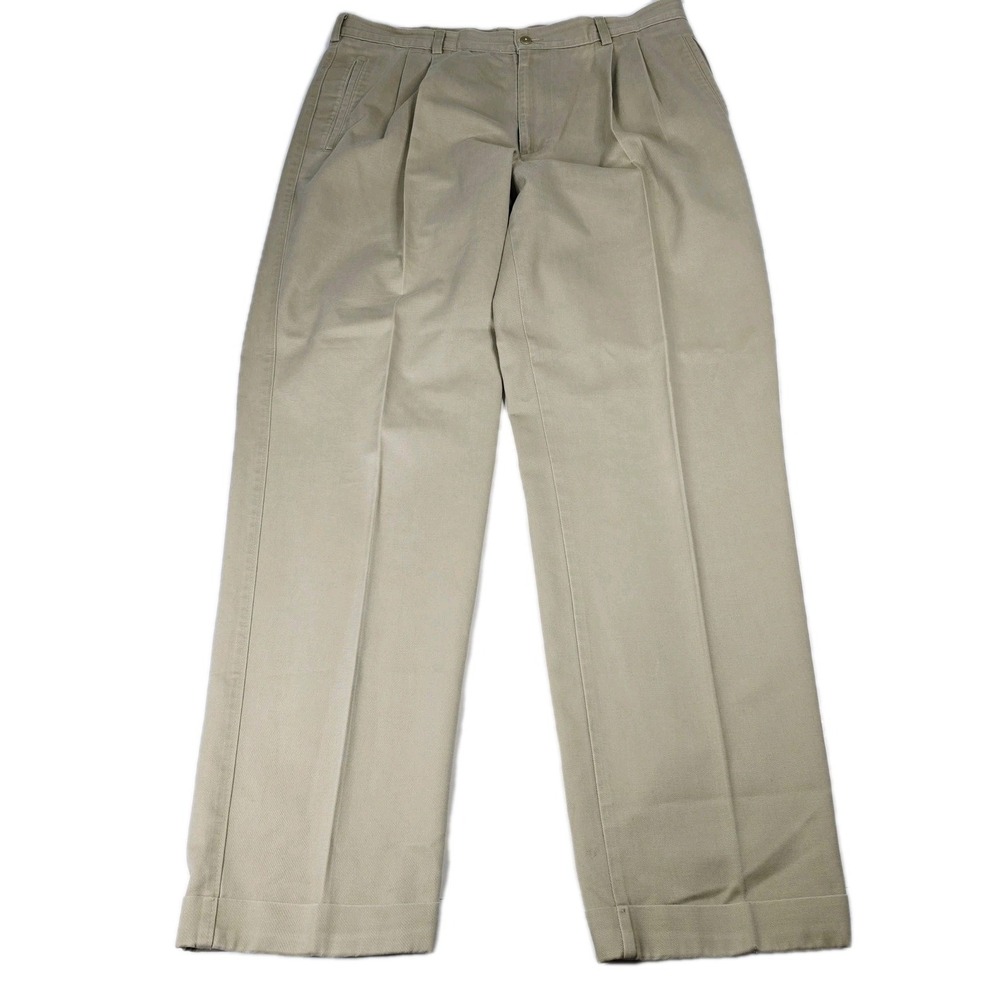 Savane Mens Khaki Pleated Cotton Dress Pants Size 38x34 Dress Formal Office